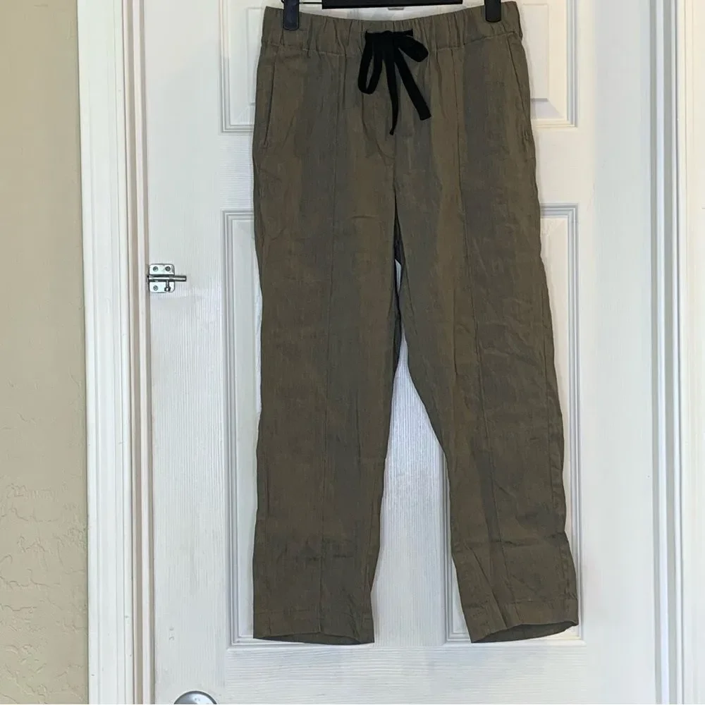 Aritzia Babaton Errol Crop Day Linen Blend Pants‎ Size Small Drawstring Pockets